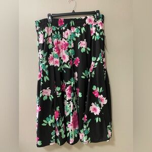 Woman within floral long skirt 22/24 black plus size pull on career modest